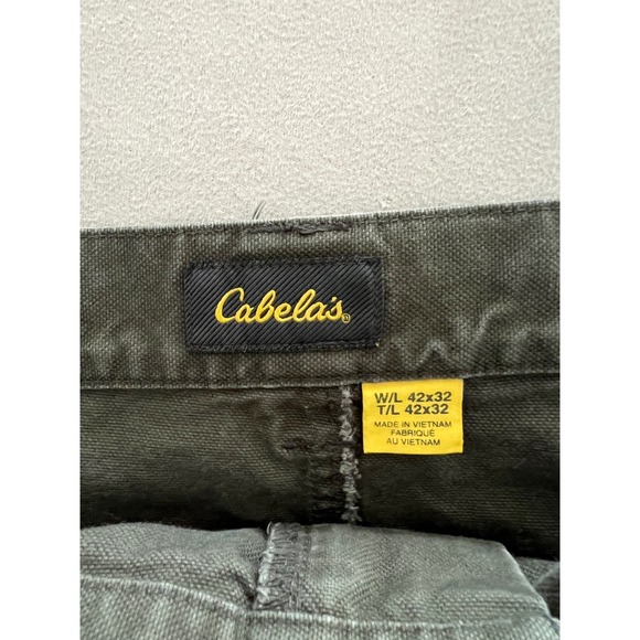 Cabelas Mens Cargo Pants 42x32 Olive Green Cotton Canvas Reinforced Knee - Picture 3 of 14